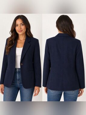 Navy Wool Blazer Petite 6 Classic Tailored Office Career Jacket